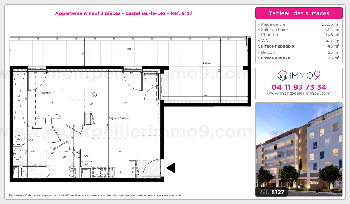 Plan et surfaces, Programme neuf Castelnau-le-Lez Référence n° 8127