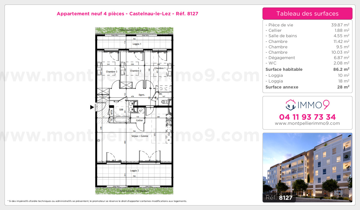 Plan et surfaces, Programme neuf Castelnau-le-Lez Référence n° 8127