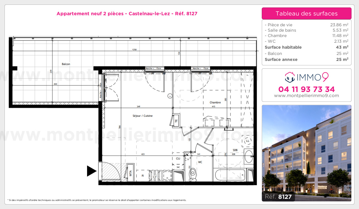 Plan et surfaces, Programme neuf Castelnau-le-Lez Référence n° 8127