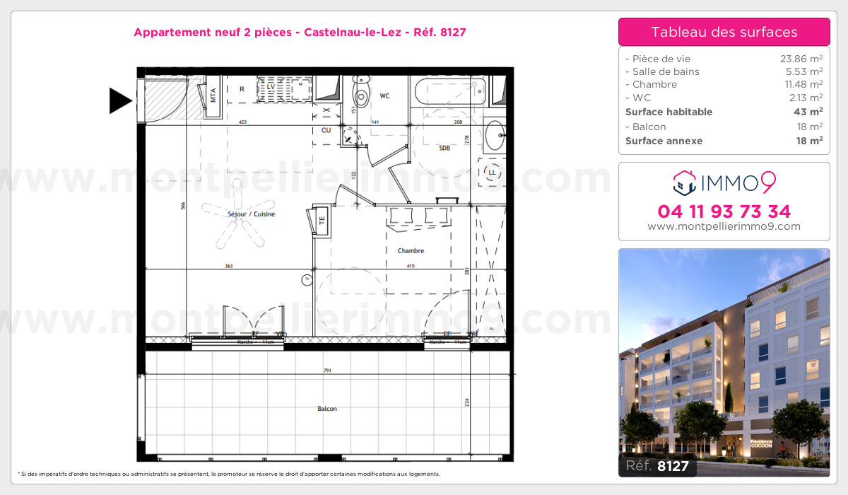 Plan et surfaces, Programme neuf Castelnau-le-Lez Référence n° 8127