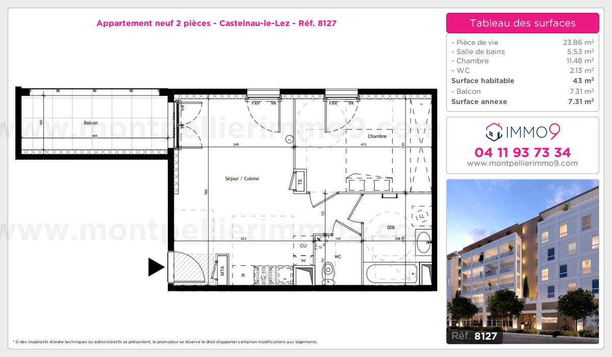 Plan et surfaces, Programme neuf Castelnau-le-Lez Référence n° 8127