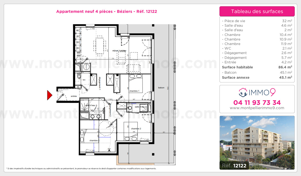 Plan et surfaces, Programme neuf Béziers Référence n° 12122
