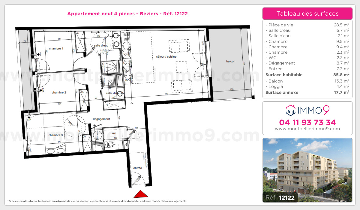 Plan et surfaces, Programme neuf Béziers Référence n° 12122