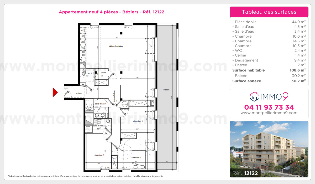 Plan et surfaces, Programme neuf Béziers Référence n° 12122