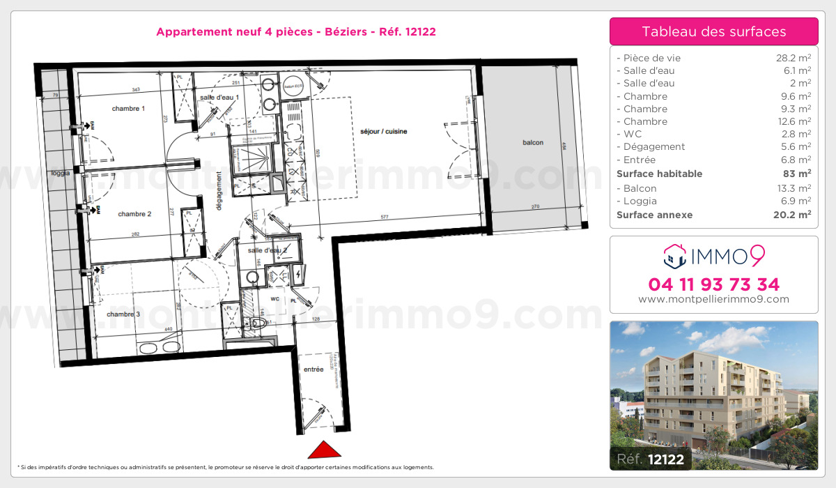 Plan et surfaces, Programme neuf Béziers Référence n° 12122