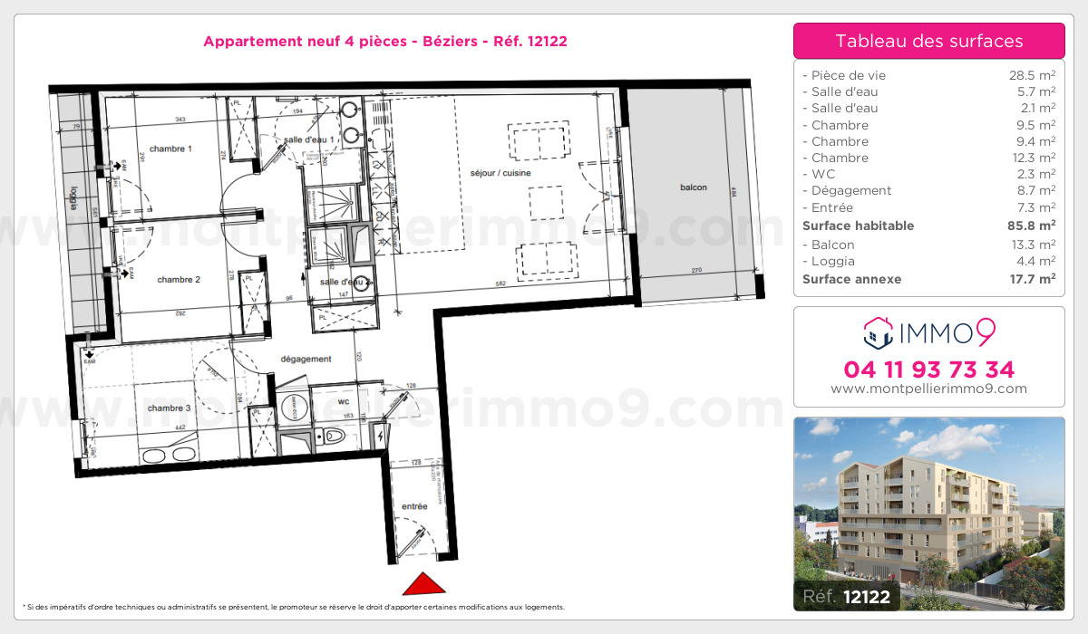 Plan et surfaces, Programme neuf Béziers Référence n° 12122
