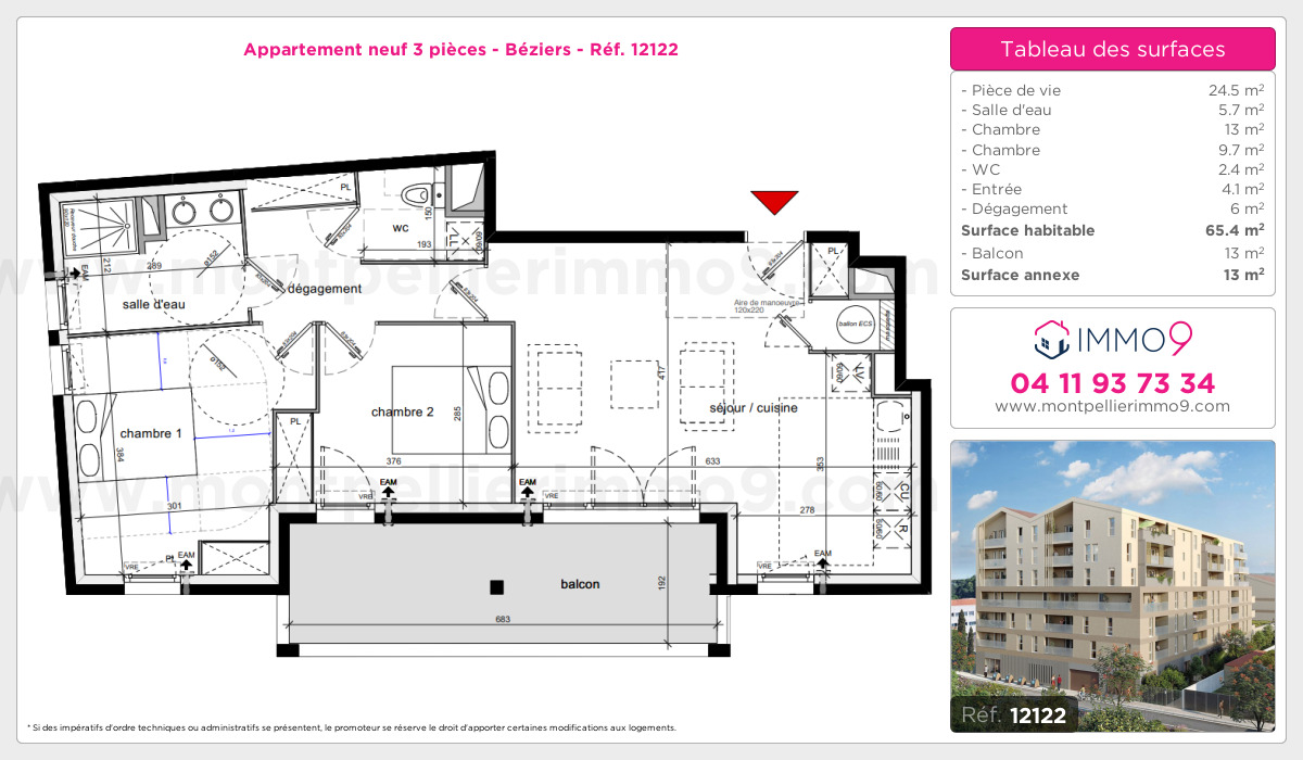 Plan et surfaces, Programme neuf Béziers Référence n° 12122