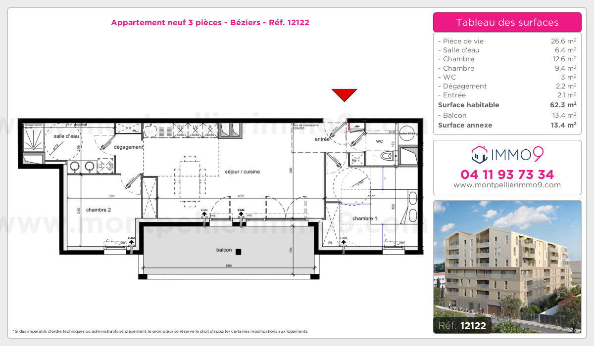 Plan et surfaces, Programme neuf Béziers Référence n° 12122