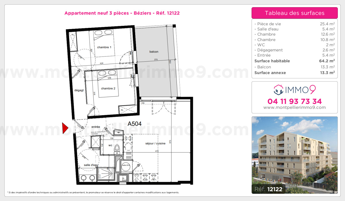 Plan et surfaces, Programme neuf Béziers Référence n° 12122