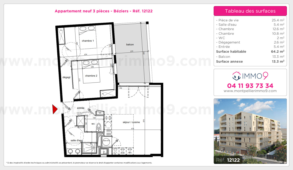 Plan et surfaces, Programme neuf Béziers Référence n° 12122