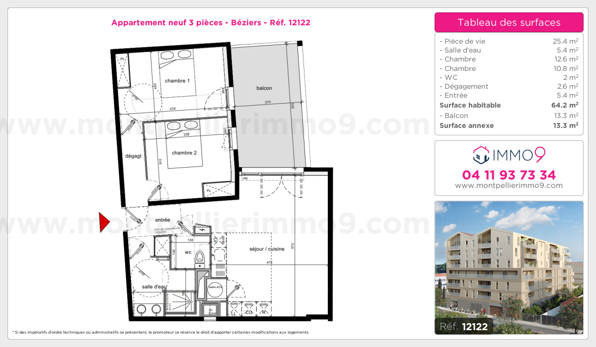 Plan et surfaces, Programme neuf Béziers Référence n° 12122