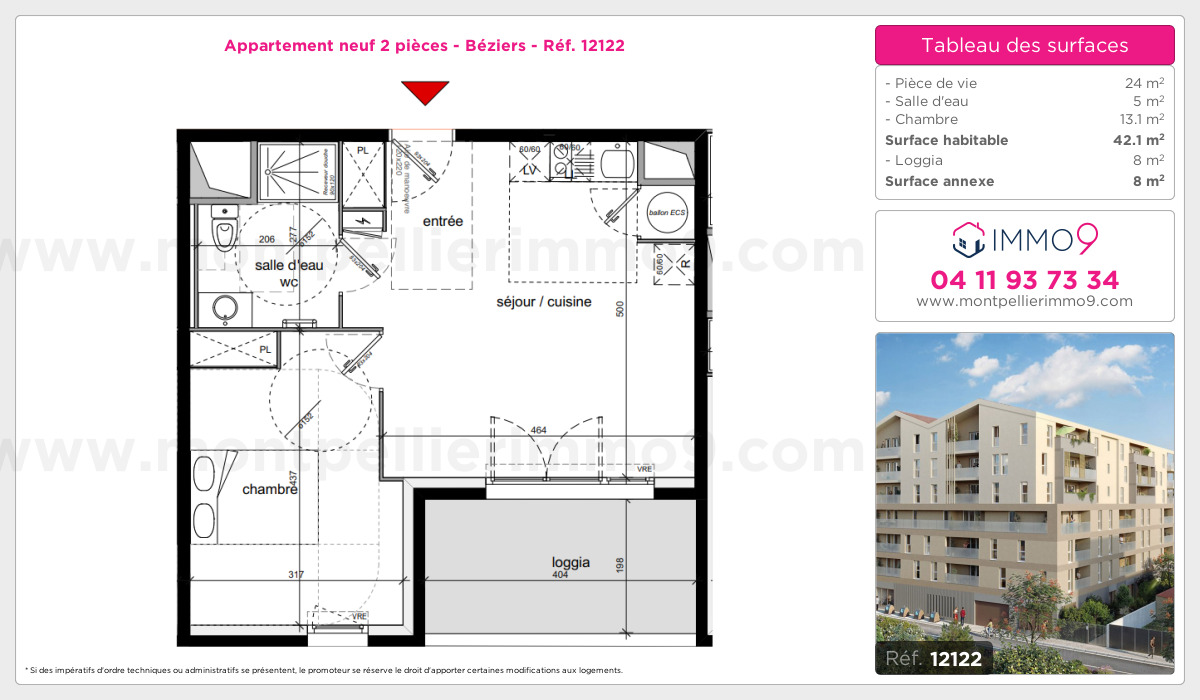 Plan et surfaces, Programme neuf Béziers Référence n° 12122