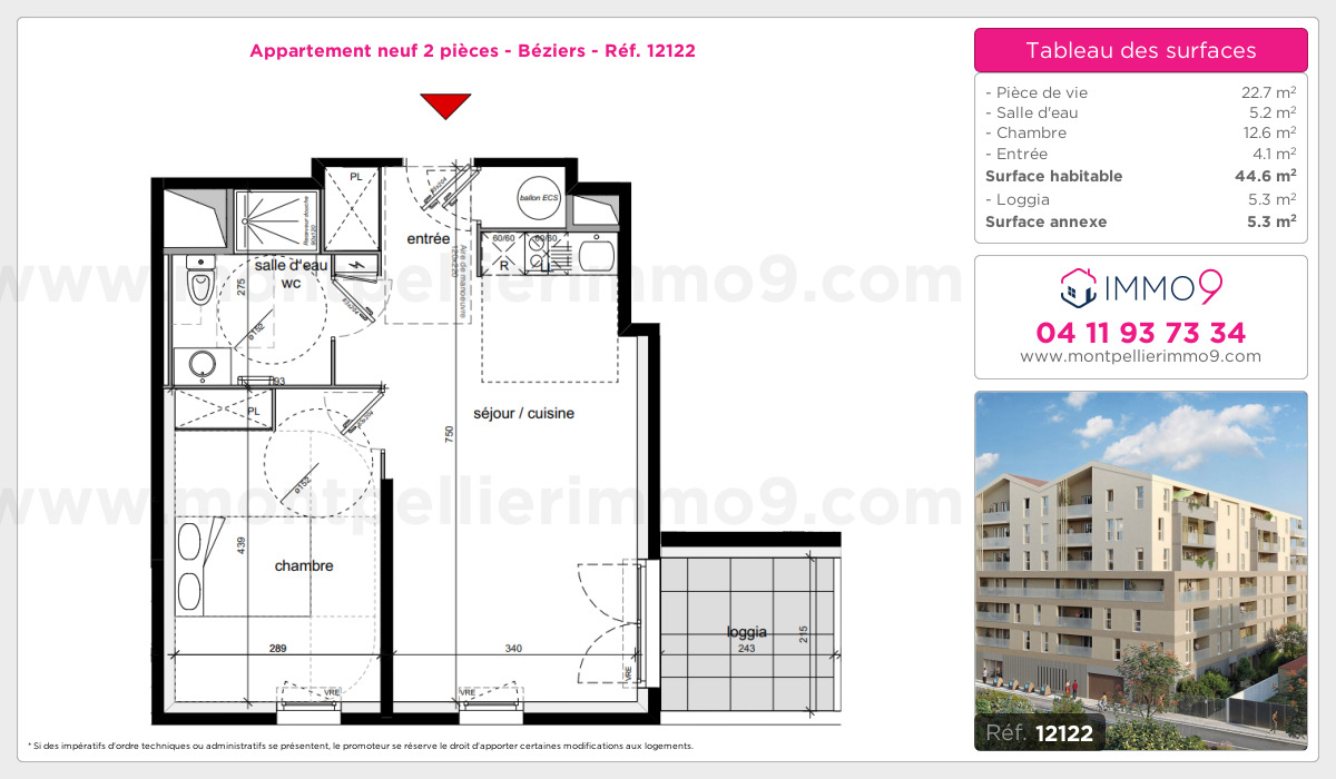 Plan et surfaces, Programme neuf Béziers Référence n° 12122