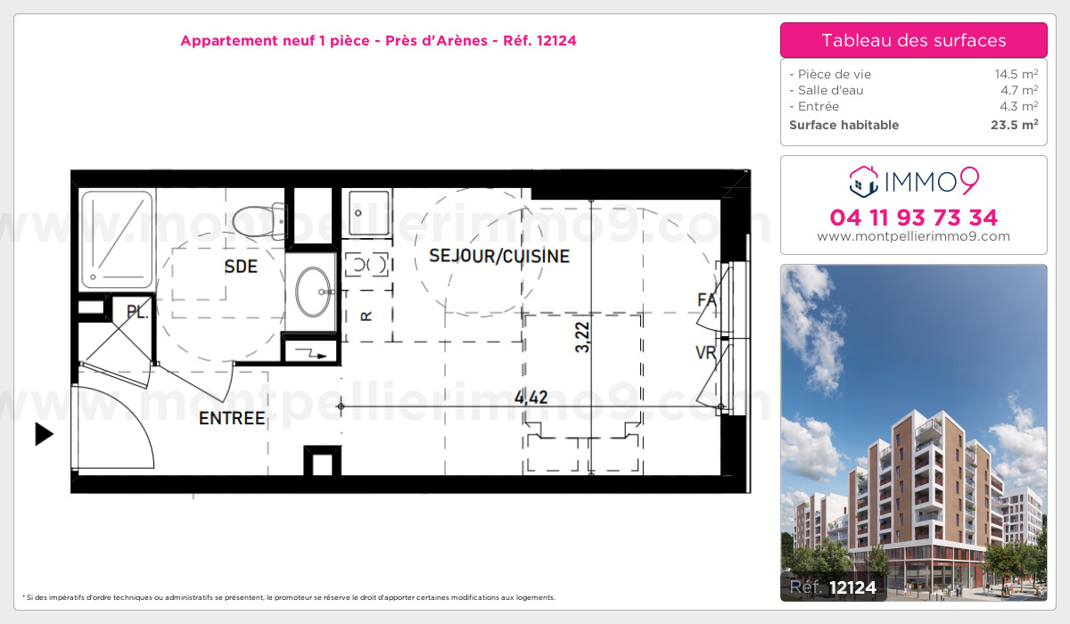 Plan et surfaces, Programme neuf Montpellier : Près d'Arènes Référence n° 12124