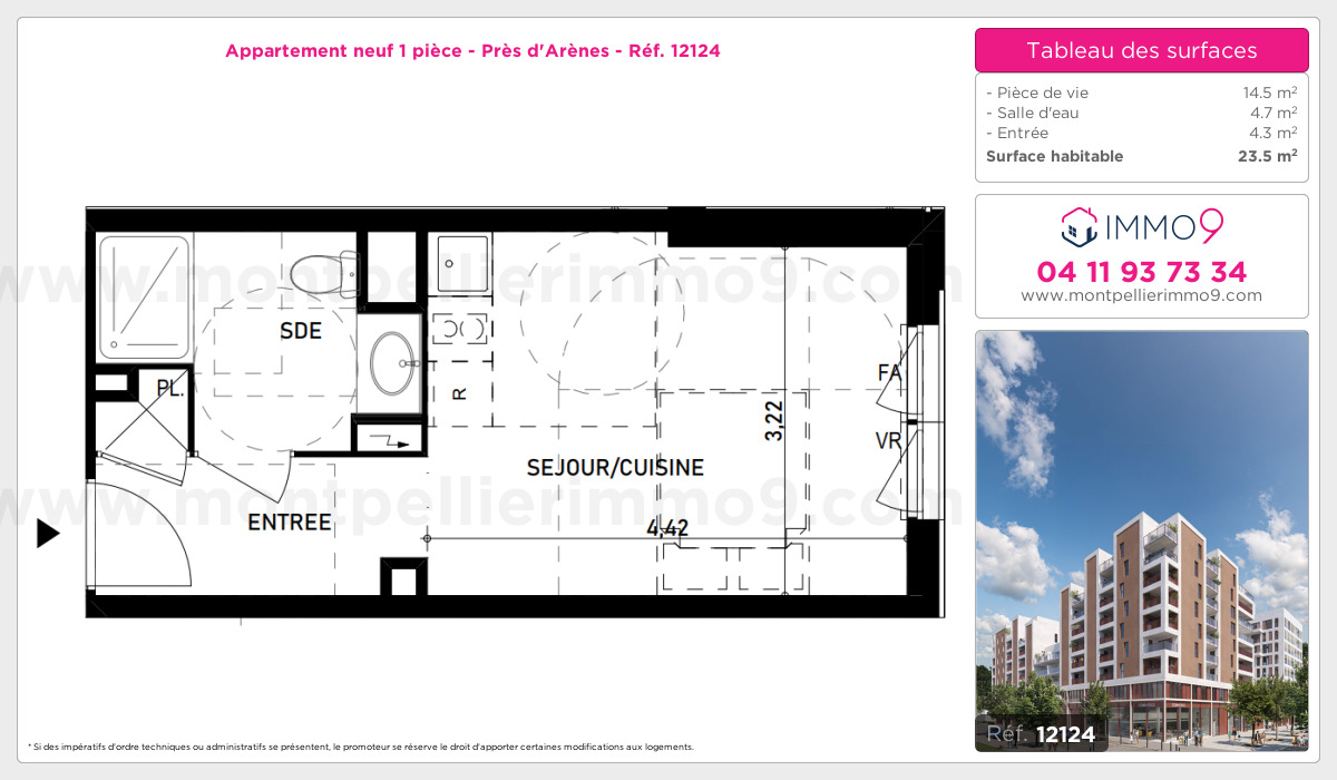 Plan et surfaces, Programme neuf Montpellier : Près d'Arènes Référence n° 12124