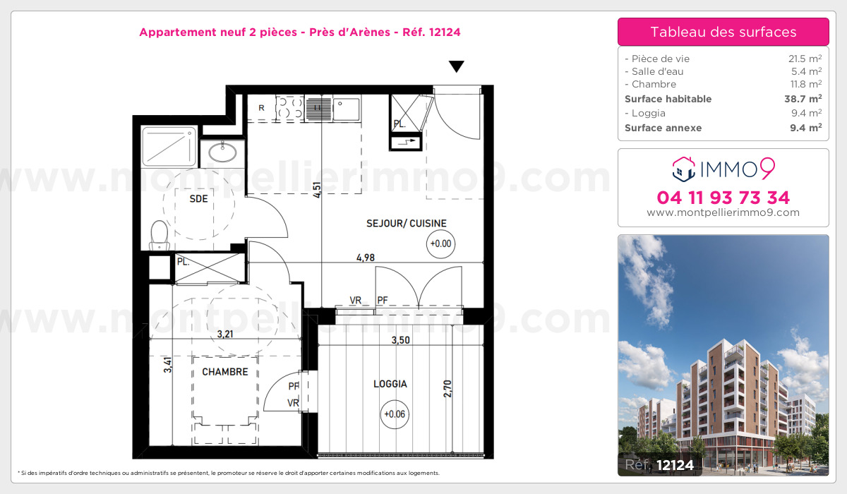 Plan et surfaces, Programme neuf Montpellier : Près d'Arènes Référence n° 12124
