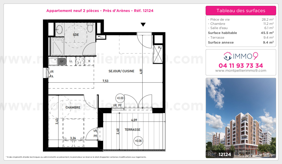 Plan et surfaces, Programme neuf Montpellier : Près d'Arènes Référence n° 12124