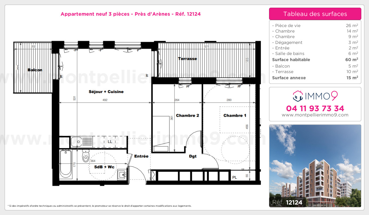 Plan et surfaces, Programme neuf Montpellier : Près d'Arènes Référence n° 12124