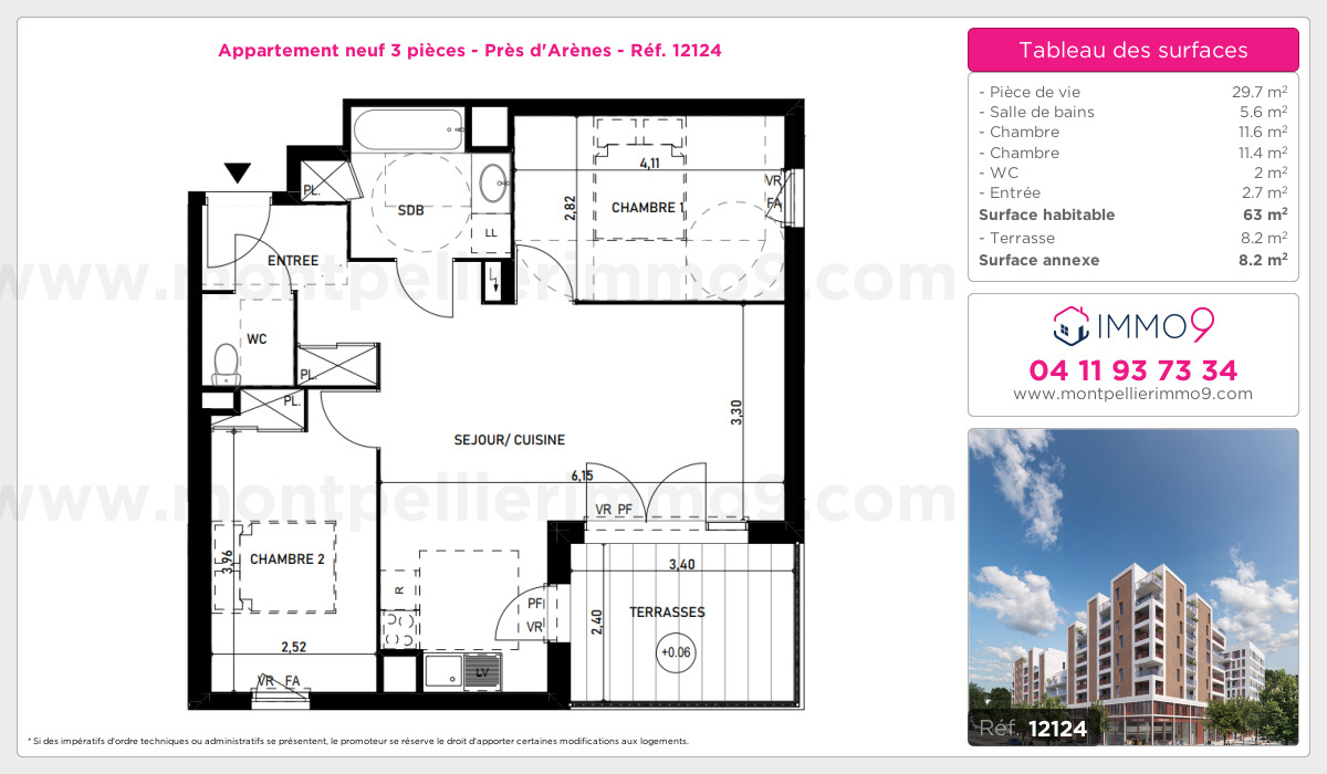 Plan et surfaces, Programme neuf Montpellier : Près d'Arènes Référence n° 12124