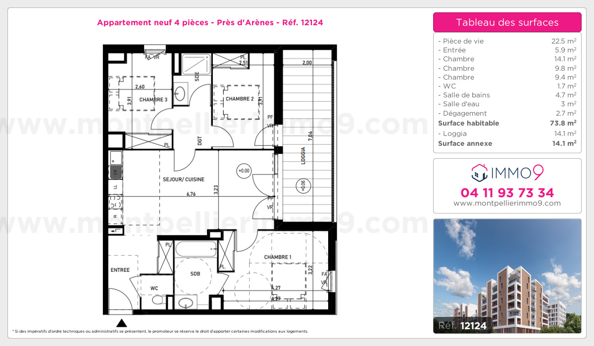 Plan et surfaces, Programme neuf Montpellier : Près d'Arènes Référence n° 12124