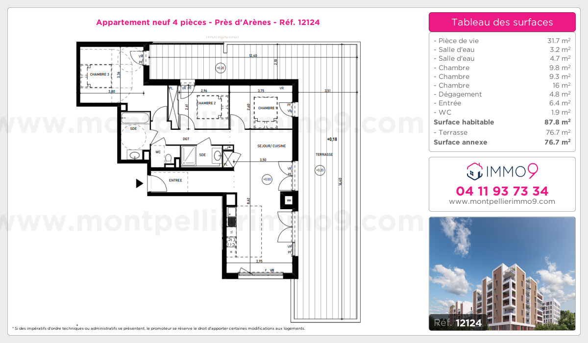 Plan et surfaces, Programme neuf Montpellier : Près d'Arènes Référence n° 12124