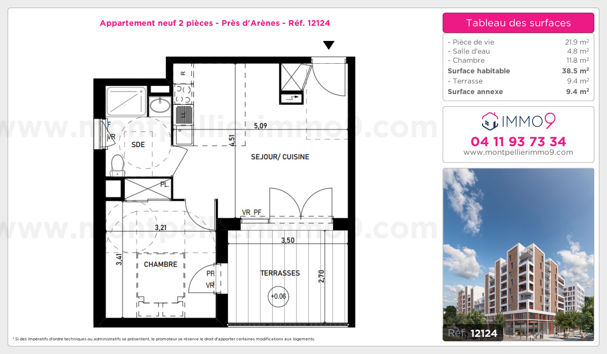 Plan et surfaces, Programme neuf Montpellier : Près d'Arènes Référence n° 12124