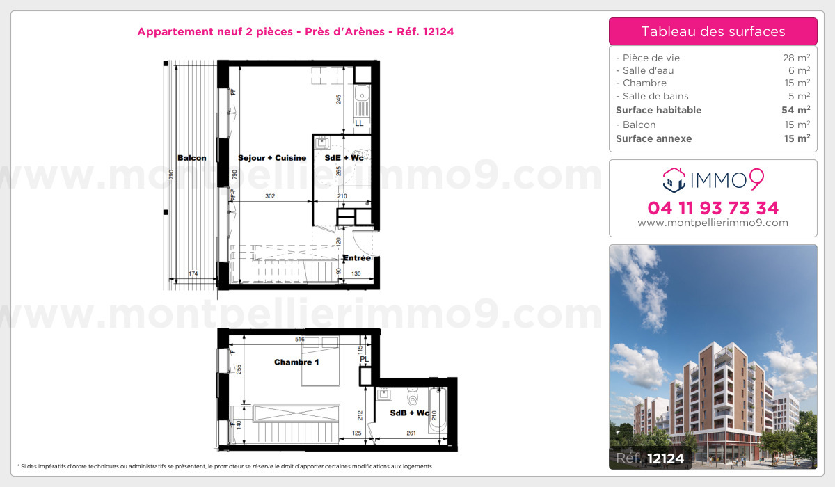 Plan et surfaces, Programme neuf Montpellier : Près d'Arènes Référence n° 12124