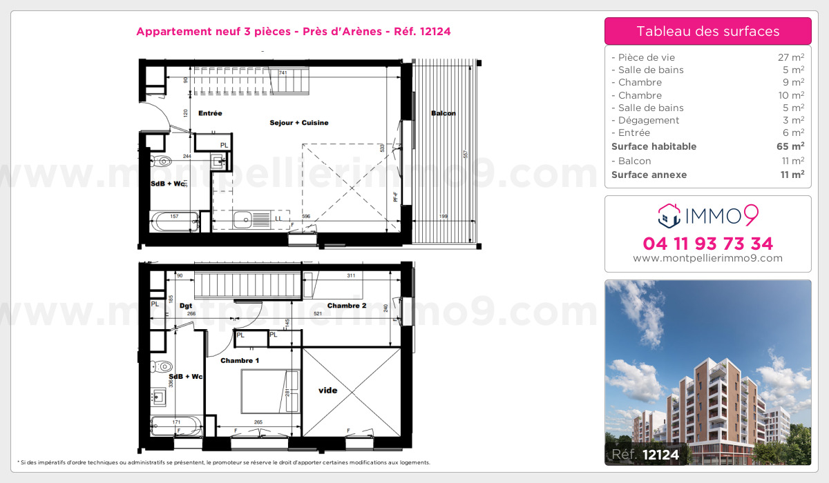 Plan et surfaces, Programme neuf Montpellier : Près d'Arènes Référence n° 12124