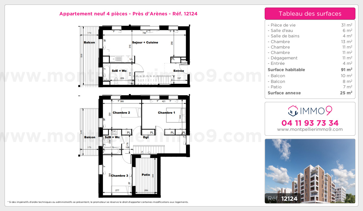 Plan et surfaces, Programme neuf Montpellier : Près d'Arènes Référence n° 12124