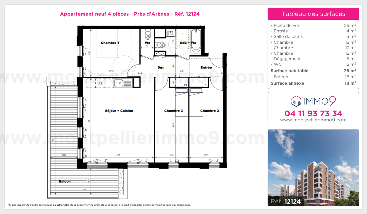 Plan et surfaces, Programme neuf Montpellier : Près d'Arènes Référence n° 12124