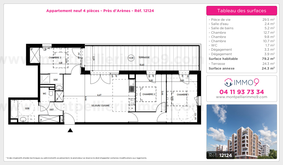 Plan et surfaces, Programme neuf Montpellier : Près d'Arènes Référence n° 12124