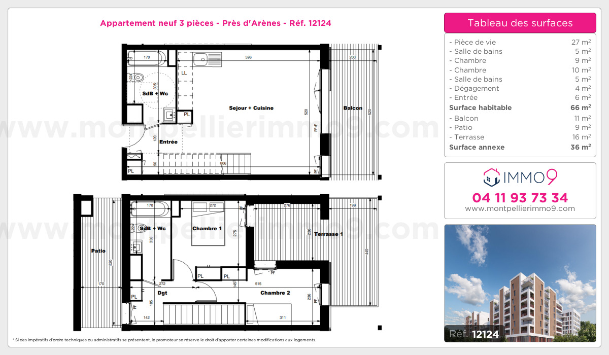 Plan et surfaces, Programme neuf Montpellier : Près d'Arènes Référence n° 12124