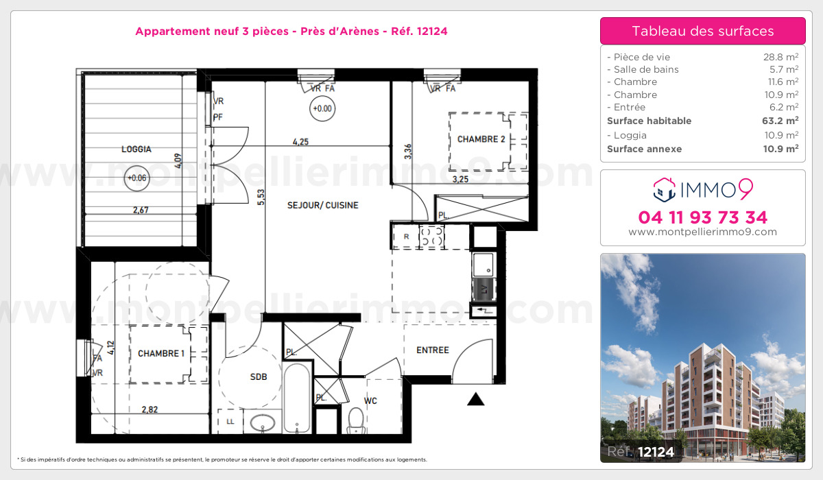 Plan et surfaces, Programme neuf Montpellier : Près d'Arènes Référence n° 12124