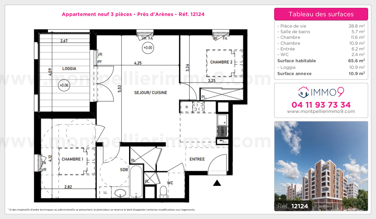 Plan et surfaces, Programme neuf Montpellier : Près d'Arènes Référence n° 12124