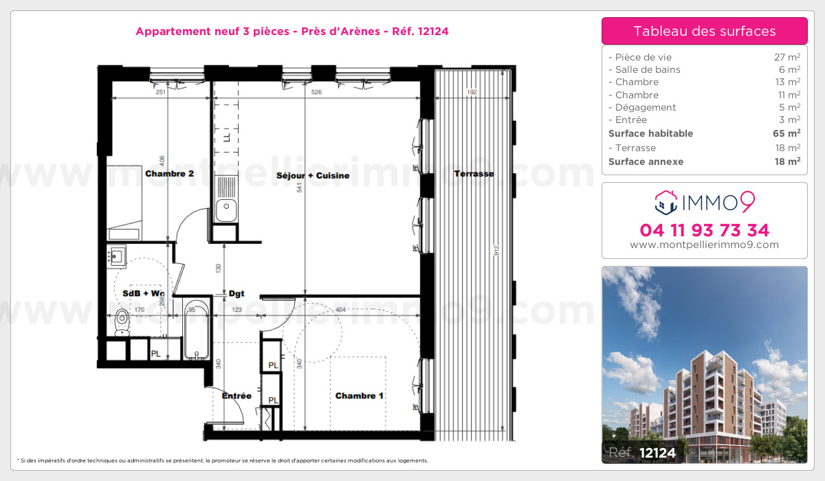 Plan et surfaces, Programme neuf Montpellier : Près d'Arènes Référence n° 12124