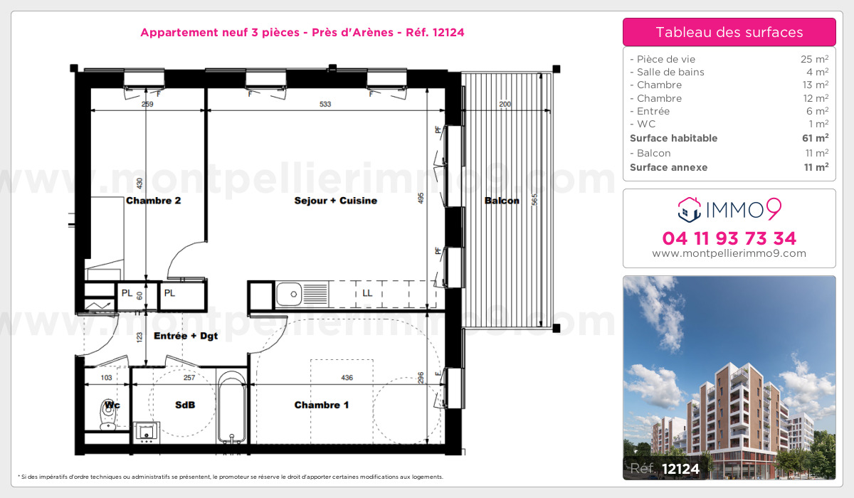 Plan et surfaces, Programme neuf Montpellier : Près d'Arènes Référence n° 12124