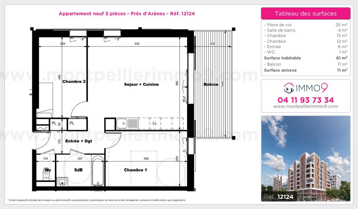 Plan et surfaces, Programme neuf Montpellier : Près d'Arènes Référence n° 12124