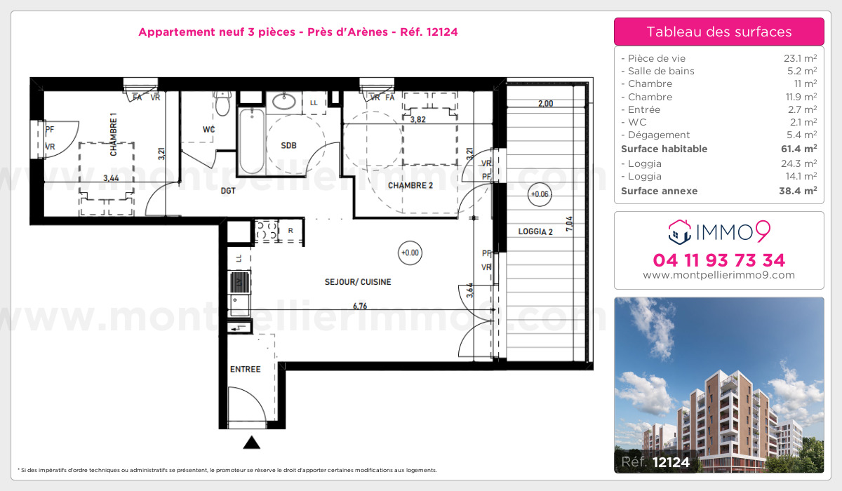 Plan et surfaces, Programme neuf Montpellier : Près d'Arènes Référence n° 12124