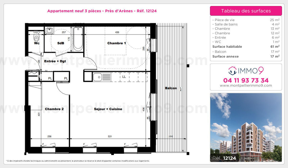 Plan et surfaces, Programme neuf Montpellier : Près d'Arènes Référence n° 12124
