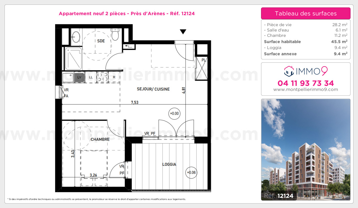 Plan et surfaces, Programme neuf Montpellier : Près d'Arènes Référence n° 12124