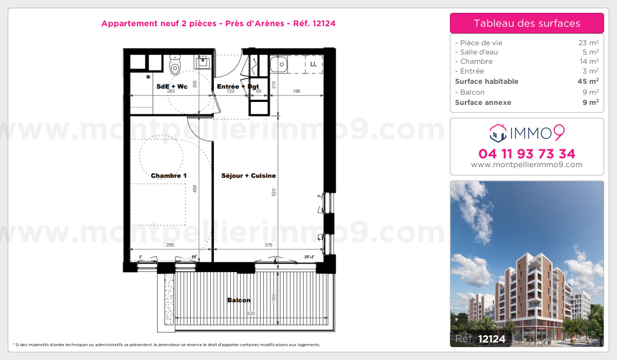 Plan et surfaces, Programme neuf Montpellier : Près d'Arènes Référence n° 12124