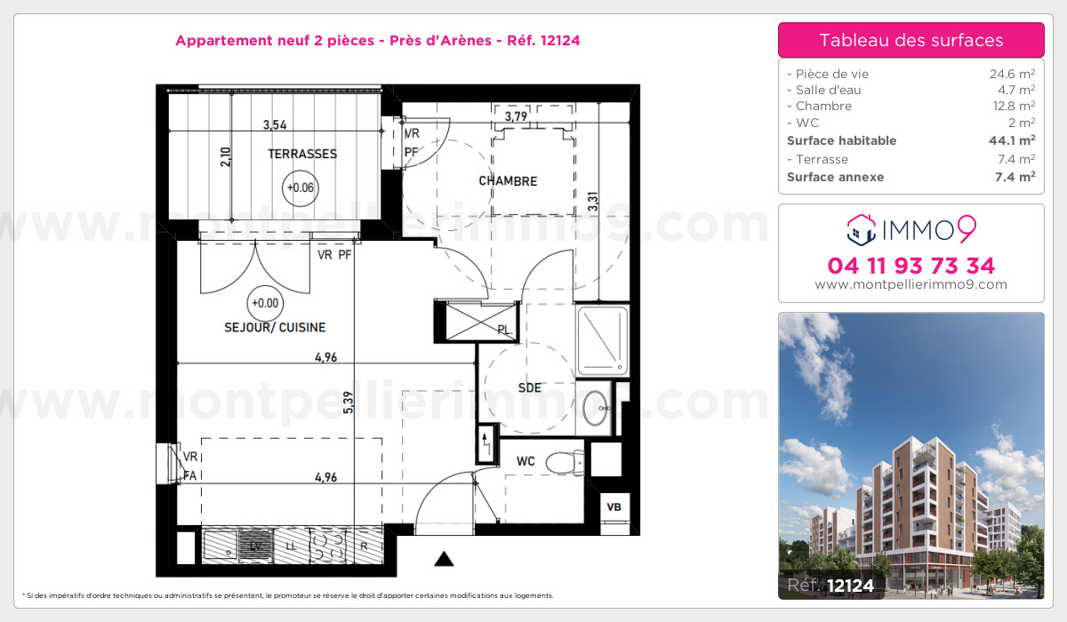 Plan et surfaces, Programme neuf Montpellier : Près d'Arènes Référence n° 12124