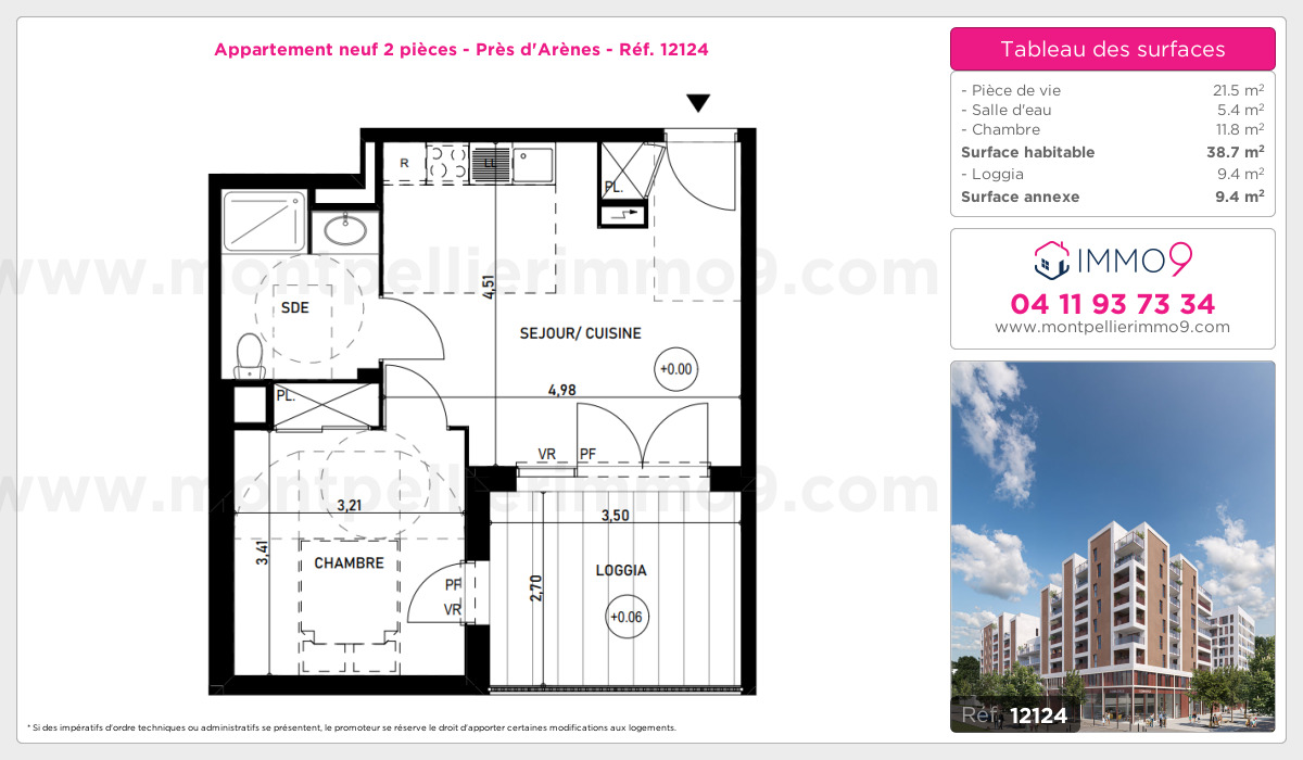 Plan et surfaces, Programme neuf Montpellier : Près d'Arènes Référence n° 12124