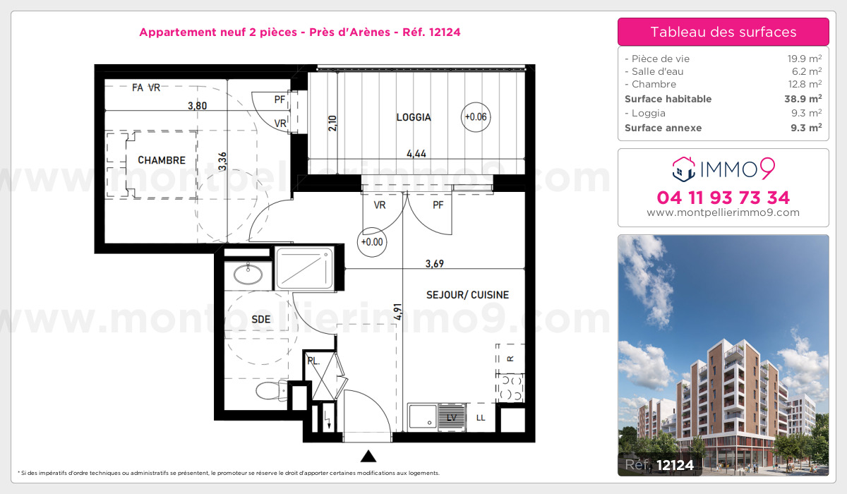 Plan et surfaces, Programme neuf Montpellier : Près d'Arènes Référence n° 12124