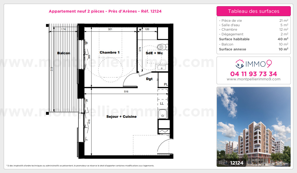 Plan et surfaces, Programme neuf Montpellier : Près d'Arènes Référence n° 12124