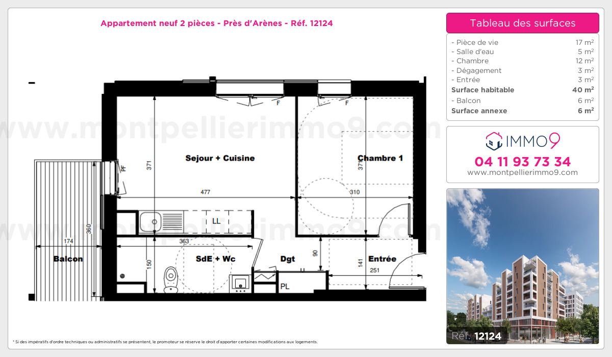 Plan et surfaces, Programme neuf Montpellier : Près d'Arènes Référence n° 12124