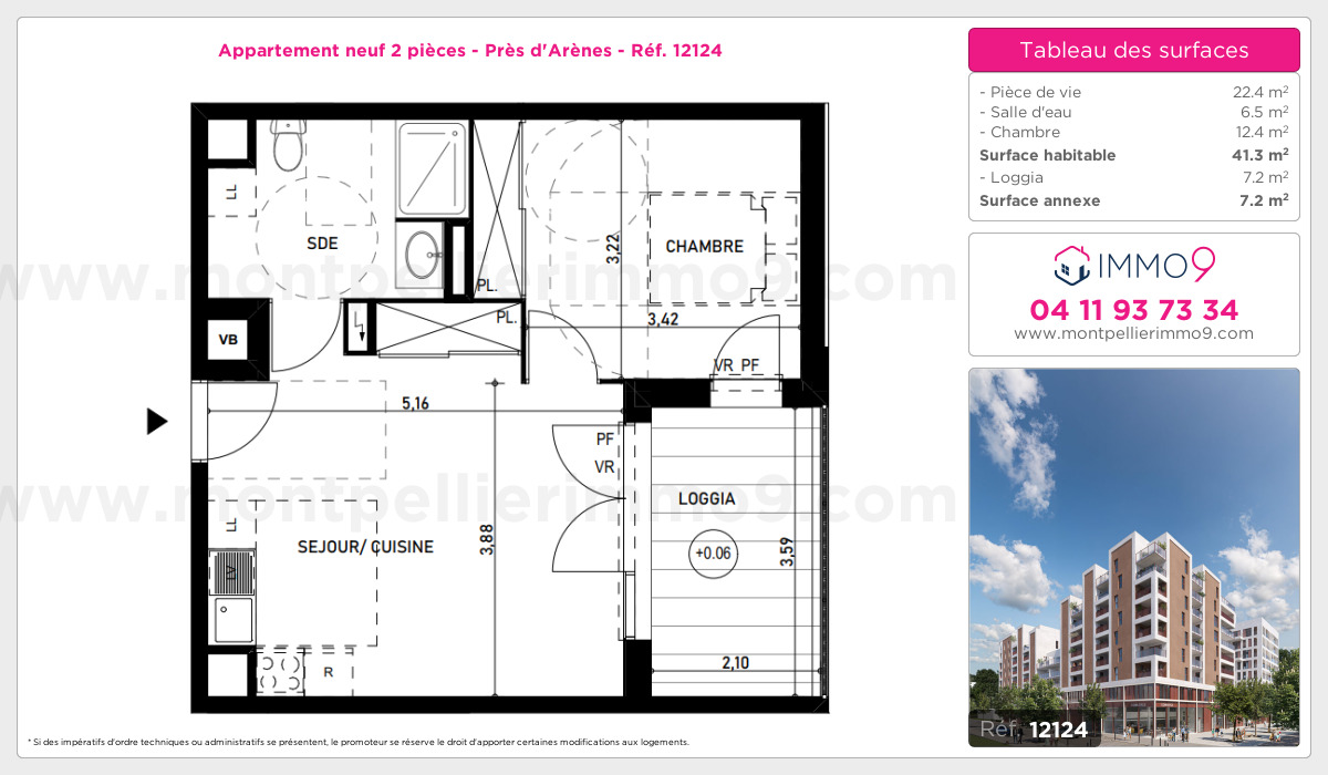 Plan et surfaces, Programme neuf Montpellier : Près d'Arènes Référence n° 12124