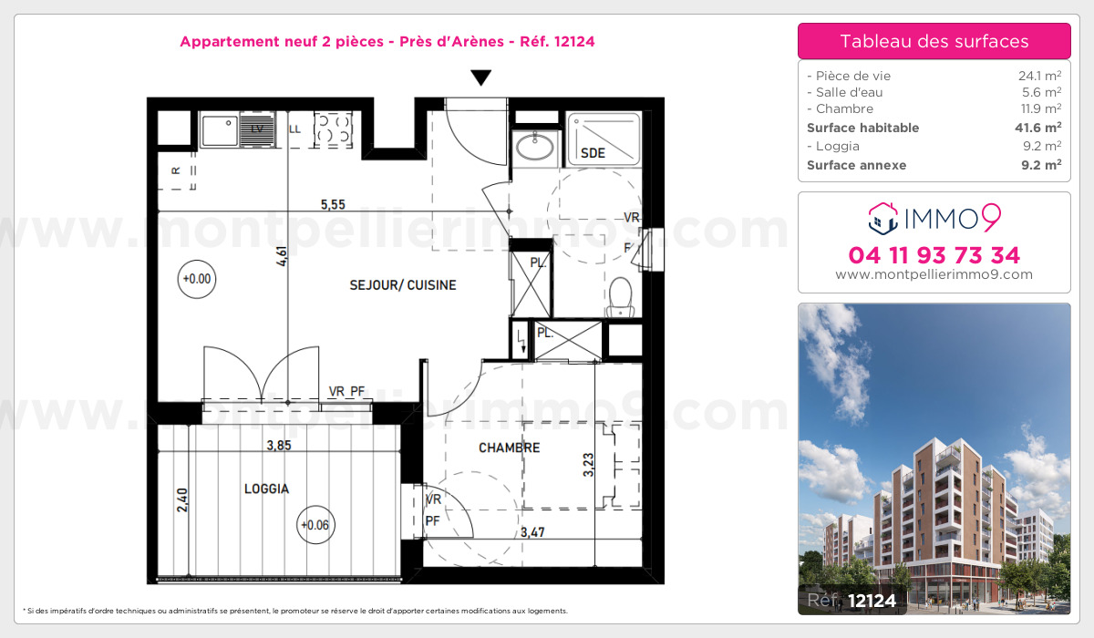 Plan et surfaces, Programme neuf Montpellier : Près d'Arènes Référence n° 12124