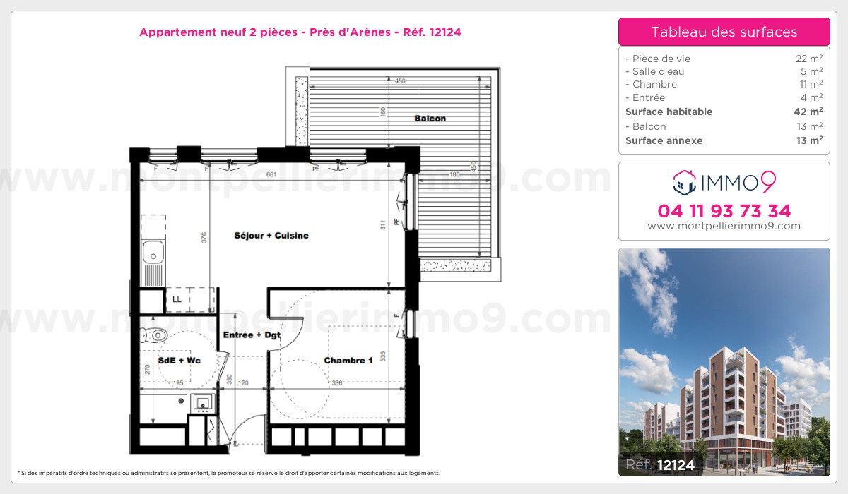 Plan et surfaces, Programme neuf Montpellier : Près d'Arènes Référence n° 12124