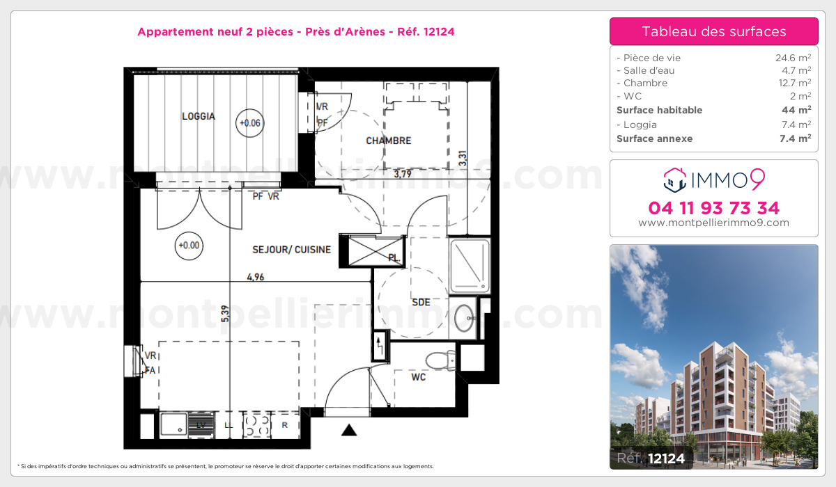 Plan et surfaces, Programme neuf Montpellier : Près d'Arènes Référence n° 12124